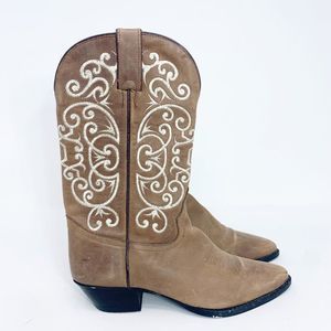 Tony Lama Womens Brown Leather Mid Calf Pull On Cowgirl Western Boots Size 6 B
